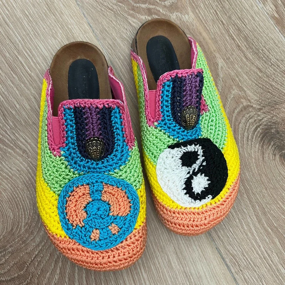 KURT GEIGER London Ozark Mistmatched Multi Pattern Crochet Mules - Picture 4 of 7